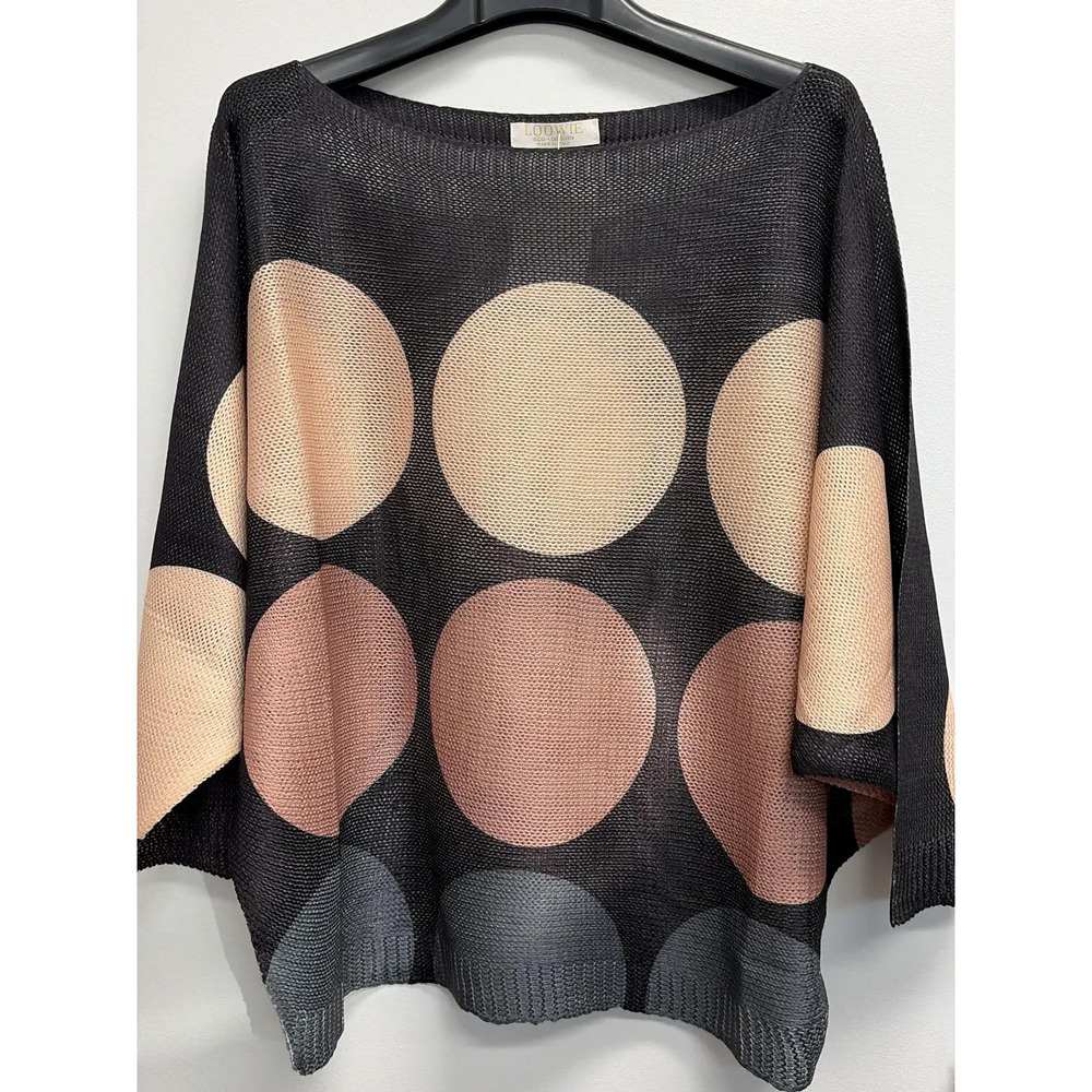 L173 Loowie Black Bold Polka Dot Round Neck Knit Printed Sweater One Size